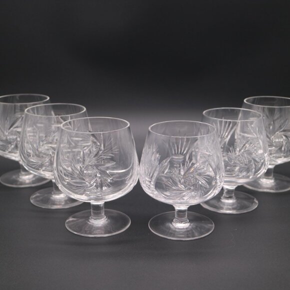 Vintage 5" Pinwheel Cut Crystal Brandy Snifter Goblet Hock - Set of 8 - Picture 10 of 12